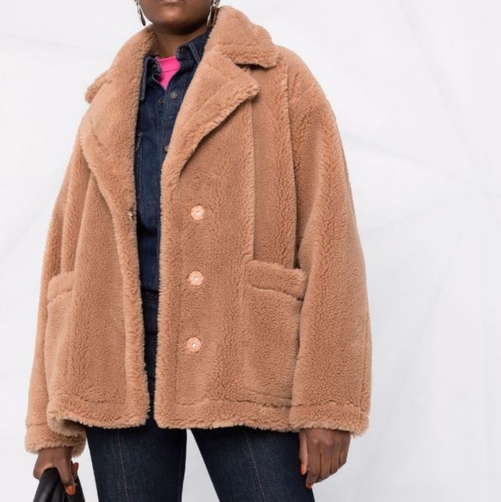 STAND STUDIO Marina Teddy Faux Fur Shearling Button Coat Sz XS (FR 34) - Picture 4 of 8